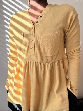 Urban Outfitters Mustard Long-Sleeve Peplum Henley Top
